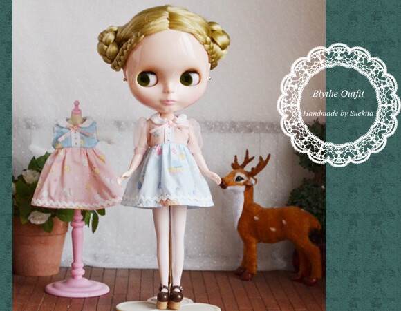 ★【Sue's Blythe】小布娃衣-Little Girl 网纱泡泡袖拼布裙-蜜桃