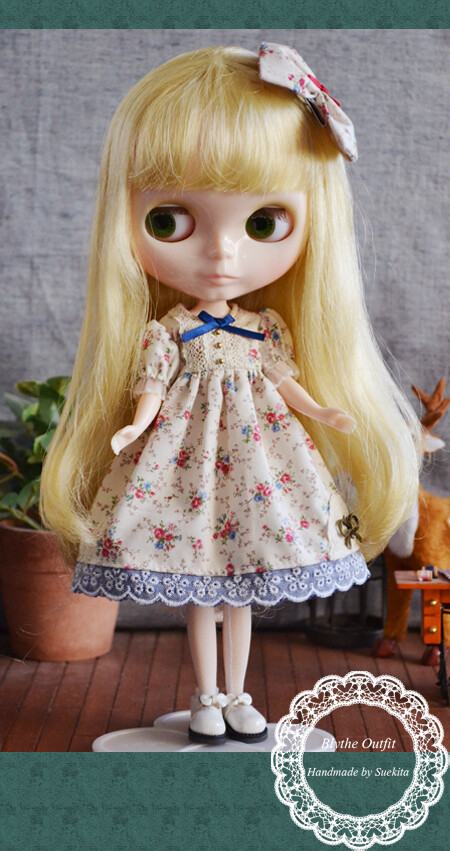 ★【Sue's Blythe】小布娃衣-森林系素雅小花柄洋装+蝴蝶结头饰