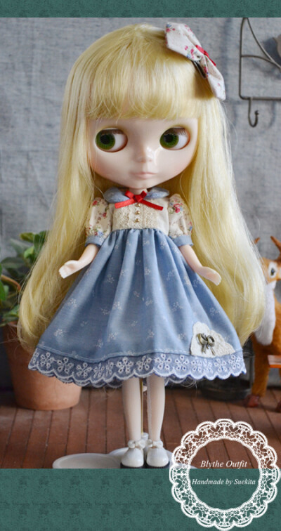 ★【Sue's Blythe】小布娃衣-森林系拼布小花柄洋装+蝴蝶结头饰