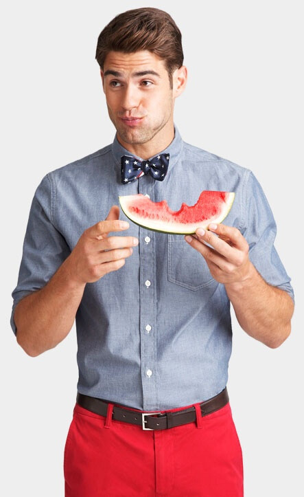 Chad White—red pants, polka dot bow tie. 一个爱大口吃西瓜的男生是个好男生！ 领回家过夏天吧！