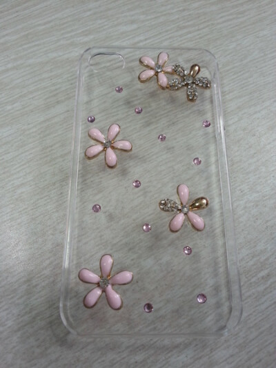 iphone4/4s DIY手机壳 ?；た?包邮 水钻外壳 粉色小雏菊