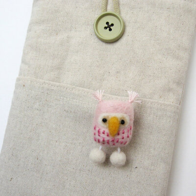 Felted bird brooch FUZZ owl brooch baby pink by fuzzonme on Etsy