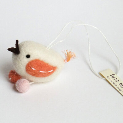 Felt bird ornament : mini FUZZ bird 2 tone - salmon pink and baby pink