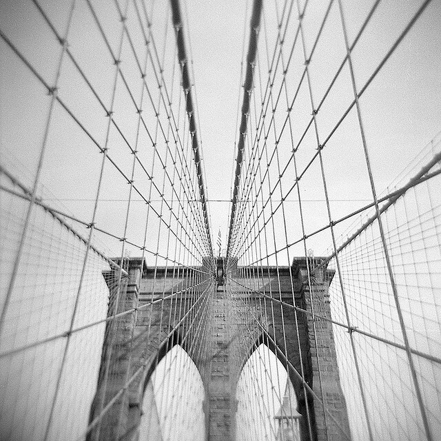 8 Brooklyn Bridge, NYC The first steel-wire suspension bridge in the world, the Brooklyn Bridge connects Manhattan and Brooklyn. More than 120,000 cars (and, encouragingly, 3,100 bikes) cross the bridge every day.