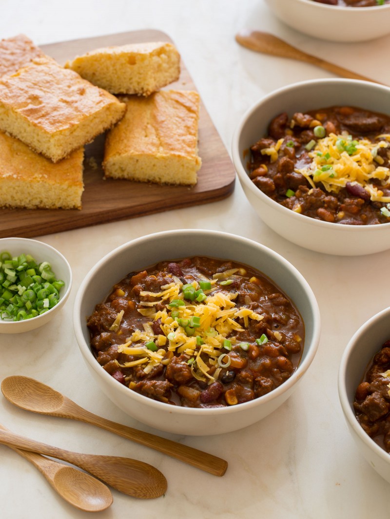 A delicious recipe for a three meat chili.