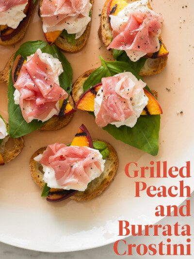 Grilled Peach and Burrata Crostini