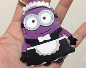 Inspired Cartoon Character - Despicable Me Maid Minion Handmade Leather Charm / Keychain ( Purple / Black )