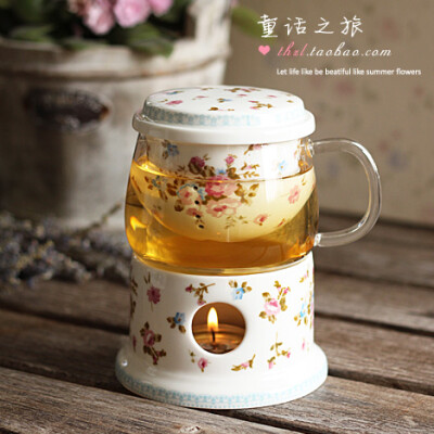 欧式田园水果茶下午茶加热过滤保温煮茶陶瓷玻璃花茶茶具单人套装