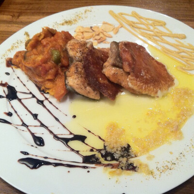 Grilled salmon and Scarmonza cheese with orange butter sauce