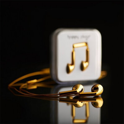 $15,000 USD Happy Plugs Deluxe Edition is a fresh take on jewelry. Upgrade your look with the most contemporary fashion detail of them all: Stylish quality headphones in 18 carat solid gold.