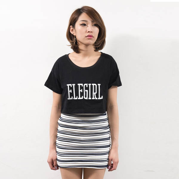 elephant Elegirl Cropped Tee 短款半身露腰肚脐字母T恤短袖潮女