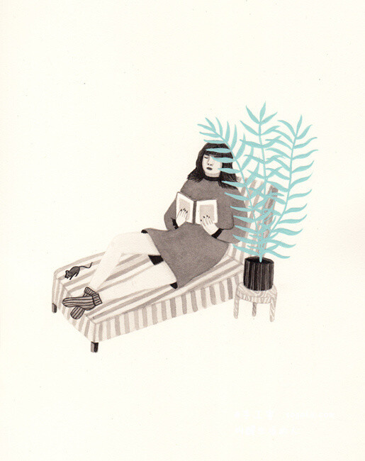 #插画# 美国插画师Rachel Levit 插画作品欣赏，很喜欢Rachel Levit的色彩，而且好像比较偏爱植物，还有小动物，而画中的人物宁静中带着谈谈的忧郁...（分享自 手工客 叫醒生活的人 ）原文链接： http://t.cn/zRLCmqk 