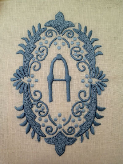 Embroidered monogram A - love the French knot filling!