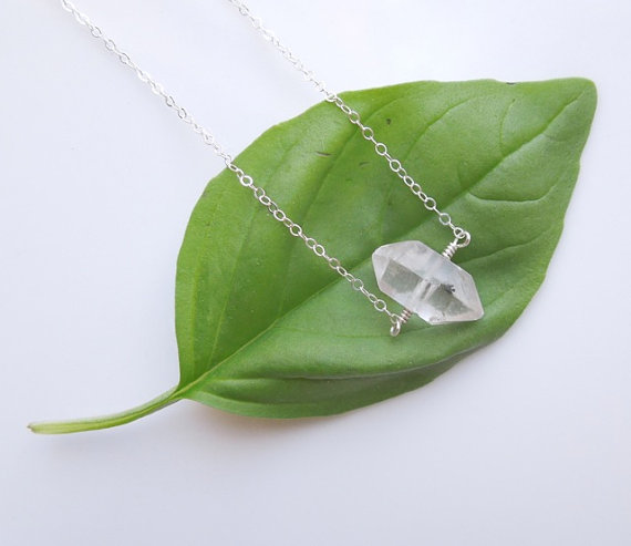 Herkimer Diamond Necklace in Sterling Silver - Raw Quartz Necklace