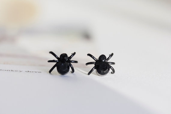 crystal black spider earrings/black earrings/nickel free earrings/black stud earrings/black mens earrings/mens black earrings,E035R