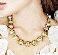 实拍韩国哑光金属奢华复古风夸张珍珠项链短款婚纱礼服链 饰品 女