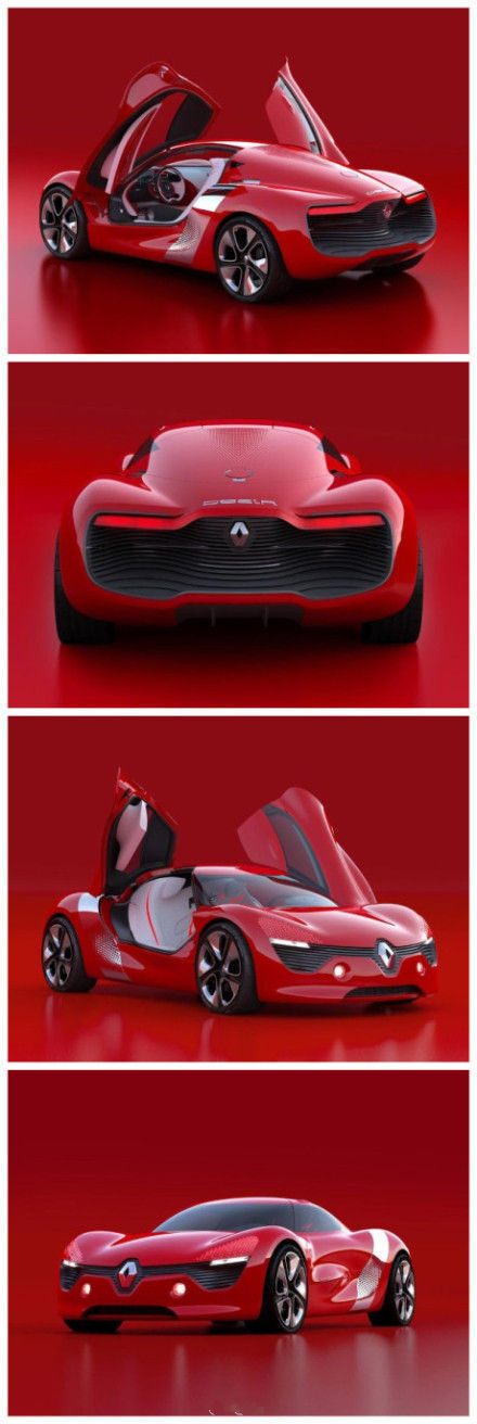 【renault dezir】车头气坝延伸直至整个车侧，外壳紧密包覆整个车身，车门则是采鸥翼上掀式设计，搭配21吋巨轮，拥有纯种跑车的大部分设计精髓。动力来源为置于座椅后方的24kwh锂电池，号称可行驶里程达到160km