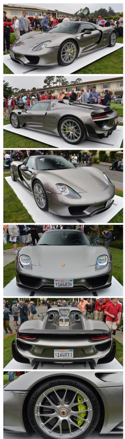 【保时捷918 Spyder】日前开幕的美国圆石滩车展上，保时捷918 Spyder混动超跑的出现，再次吸引大家的眼球。该车0-100公里/小时加速时间为2.8秒，极速超过340km/h。此前，保时捷宣布918 Spyder将于2013年9月开始量产…