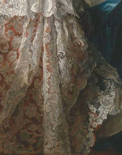 Lace detail from the boudoir in the painting “Madame Marsollier and Her Daughter” by Jean Marc Nattier (1749)