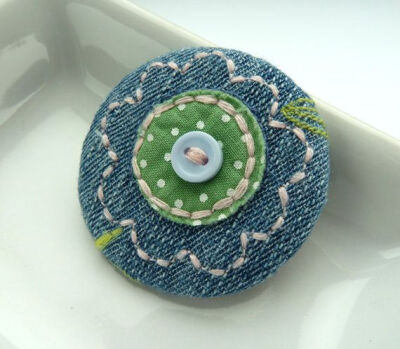 fabric flower badge Blue denim fabric by GinisBoutique on Etsy