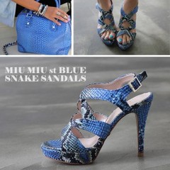 独家限量 手工鞋 miu miu st blue snake sandals 凉鞋 IS99524