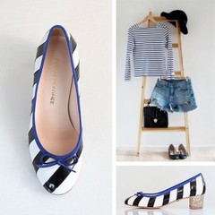 shesday 手工鞋 Louboutin st striped 海军风条纹中跟鞋 IS96649