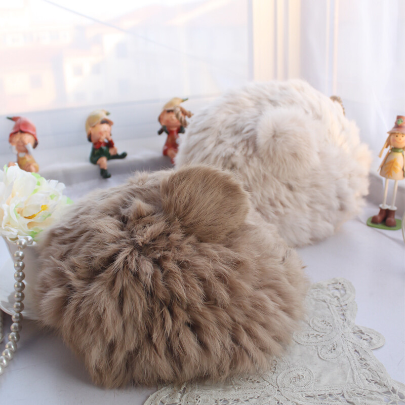 韩版球球兔毛帽子冬季兔毛贝雷帽女生帽浓密加厚兔毛皮草帽子女