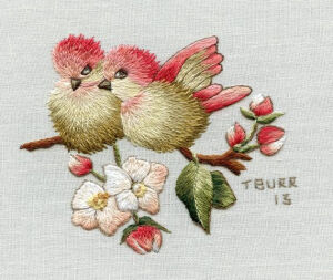 Kit Miniature Embroidery Finches &amp; Apple by TRISHBURREMBROIDERY