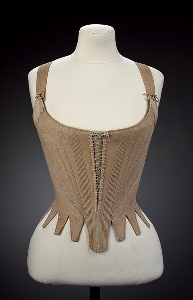 Stays (linen, hand sewn with linen thread, applied ribbon, chamois and whalebone), Great Britain,1780-1789. http://collections.vam.ac.uk/item/O115752/stays/