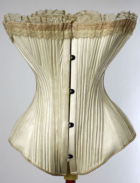 French corset La Sirene, mid-1880s (leather, metal, cotton, silk) http://www.metmuseum.org/collections/search-the-collections/80009117#