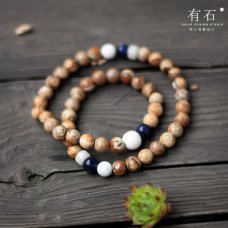 朴物有石 8mm天然图画石手链（绕两圈）