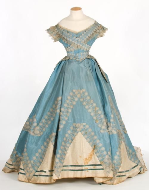 Blue and Cream Evening dress, circa 1860s