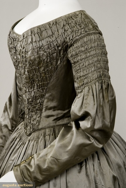 PEWTER GREY SILK SATIN DRESS, 1840s