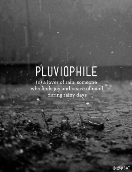 #word of the day# pluviophile:名词，喜欢雨的人，一到下雨天就很愉悦并且放松的人。