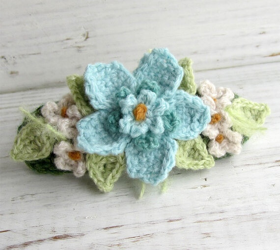 Crochet Hair Barrette Aqua Blue and Turquoise by meekssandygirl