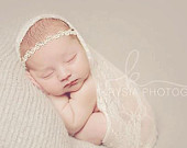 Creme Chantilly - Ivory Lace Pearls Halo Headband - Baby Infant Newborn Girls Adults - Photo Prop - Wedding Baptism