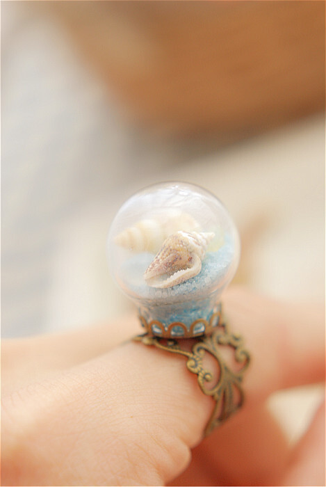 葵子原创手作《马尔代夫》沙滩之境玻璃球戒指森女系手工礼物