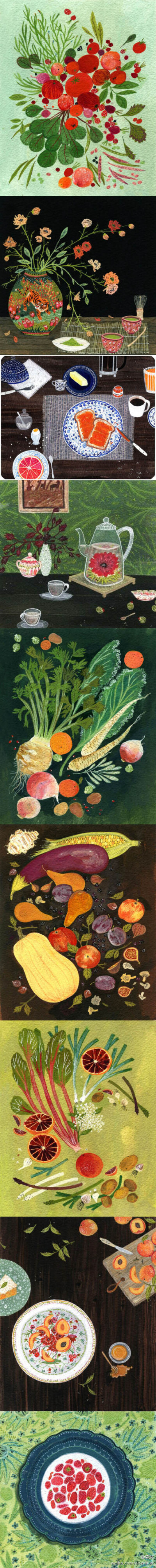 Becca Stadtlander的清新小物插画，我想生活的质感其实就是这些看得见摸得着的琐碎吧，平凡，真实，而又动人