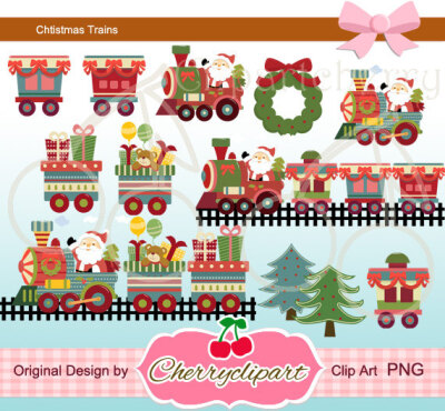 Santa Claus and Christmas Train Digital Clipart Set for-Personal and Commercial Use-paper crafts,card making,scrapbooking