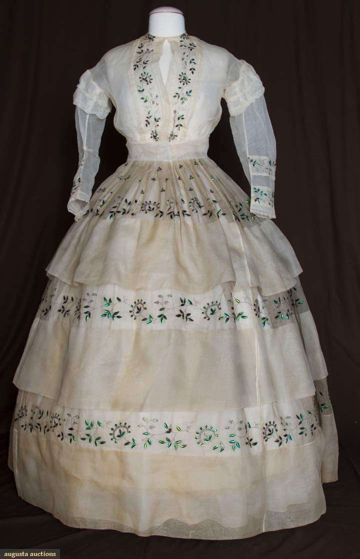 Augusta Auctions, March 30, 2011 - St. Pauls, Lot 158: Beetle Trimmed Organdy Dress, 1860s