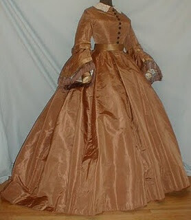 1860s copper silk visiting dress