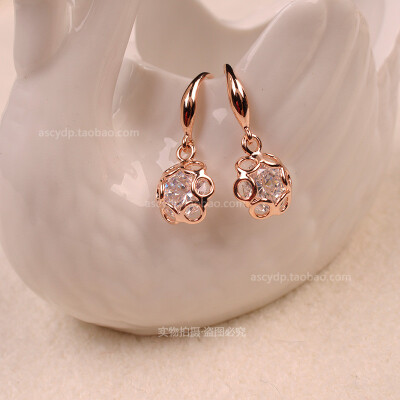 奢华韩版时尚女镂空水钻耳钉情侣生日礼物日本原宿饰品批发包邮