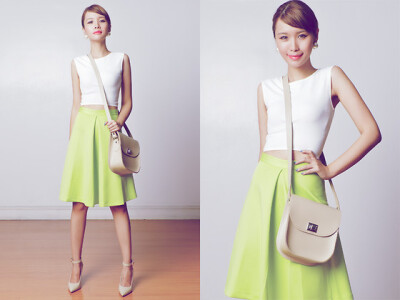 Apartment 8 Top, Apartment 8 Skirt, Brit Stitch Bag, Mango Heels, Sm Accessories Earrings