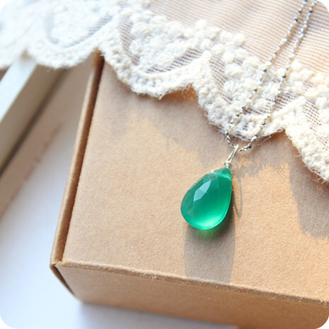 {青`翠}手工印度进口天然玉髓银项链/锁骨链