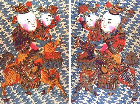 中国民俗门神类别很多，如武门神、文门神、财神、关公、童子、钟馗、和合二仙、仕女等等。汉声自93年至今，每年精选一对各地大门神画以供新年张贴，有来自天津杨柳青、湖南隆回、福建漳州、河北武强、陕西凤翔等年画产地。转自：http://t.cn/zOz9pj2