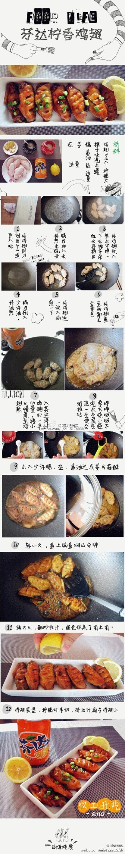 【DIY柠香鸡翅】地球人已经阻止不了鸡翅了！红烧鸡翅、可乐鸡翅、盐焗鸡翅……这是芬达鸡翅！大火收汁，起锅！来一碗白米饭！香呀！（图片源自网络） 