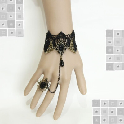 3条包邮 COSPLAY吸血鬼蕾丝哥特风欧美复古手链带戒指环套装腕带