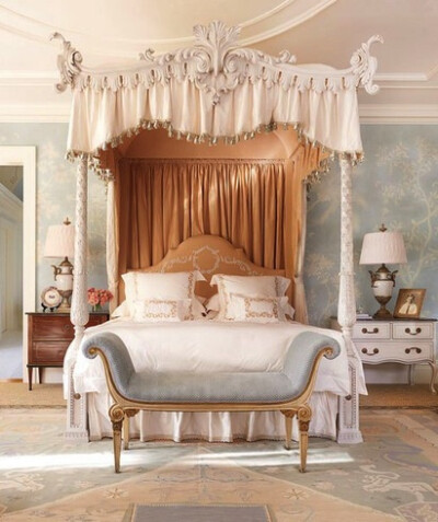 A Virginia Home by Bunny Williams - Light Blue Bedroom with Four Poster