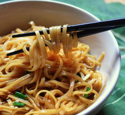 Simple Sesame Noodles: Noodles, soy sauce, sugar, garlic, rice vinegar, sesame oil, and water!