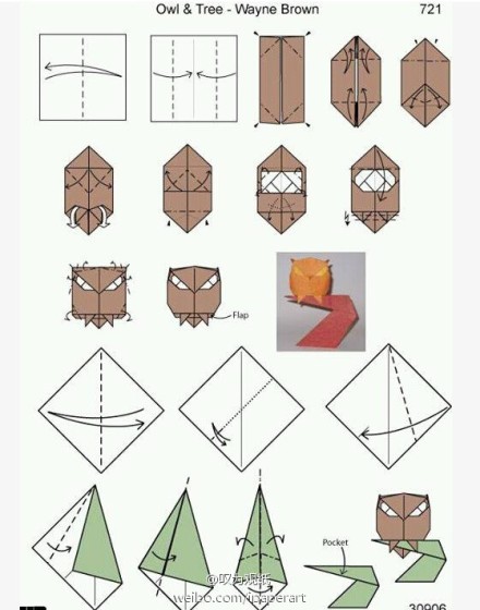 Wayne Brown的猫头鹰和树枝的折纸教程
